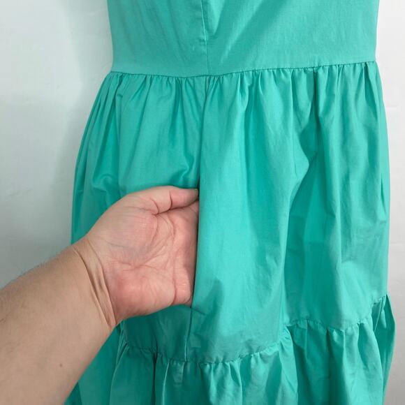 Tahari Arthur S. Levine Tiered Mini Dress Turquoise Preppy Peasant Beach Size 12 - Picture 4 of 8